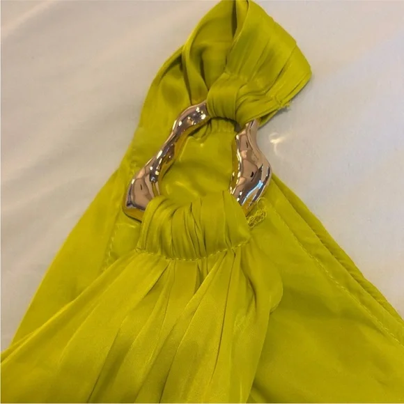 DO+BE One-Shoulder Lime Green Blouse with Gold Accent - Picture 3 of 4
